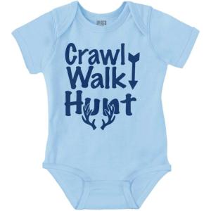 Brisco Brands Crawl Walk Fish Hunt Outdoor Lover Baby Romper Boys or Girls(Hunt – Light Blue)