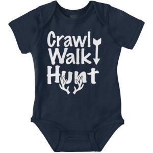 Brisco Brands Crawl Walk Fish Hunt Outdoor Lover Baby Romper Boys or Girls(Hunt – Navy)