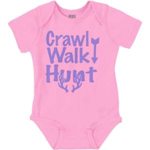 Brisco Brands Crawl Walk Fish Hunt Outdoor Lover Baby Romper Boys or Girls(Hunt – Pink)