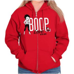 Brisco Brands Love Betty Boop Hugs and Kisses Zip Hoodie Sweatshirt Women(Red)
