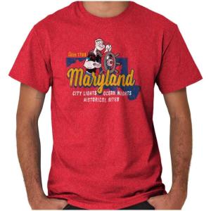Brisco Brands Popeye Cartoon American States Graphic T Shirt Men or Women(Maryland – Red)