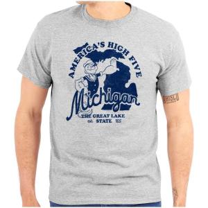 Brisco Brands Popeye Cartoon American States Graphic T Shirt Men or Women(Michigan)
