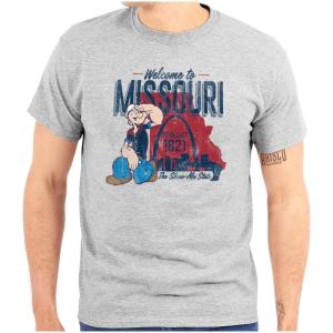 Brisco Brands Popeye Cartoon American States Graphic T Shirt Men or Women(Missouri – Sport Grey)