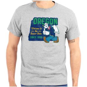 Brisco Brands Popeye Cartoon American States Graphic T Shirt Men or Women(Oregon)