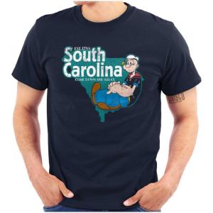 Brisco Brands Popeye Cartoon American States Graphic T Shirt Men or Women(South Carolina – Navy)