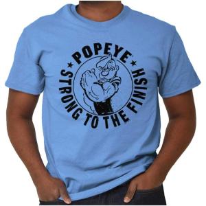 Brisco Brands Popeye Strong to The Finish Flexing Graphic T Shirt Men or Women(Carolina Blue)