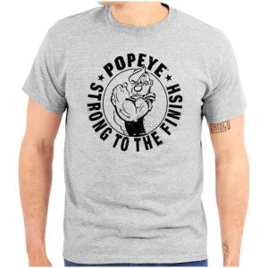 Brisco Brands Popeye Strong to The Finish Flexing Graphic T Shirt Men or Women(Sport Grey)