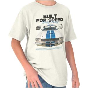 Brisco Brands Shelby Racecar Built for Speed Crewneck T Shirts Boy Girl(White)