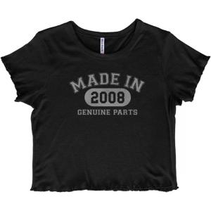 Made 2008 Genuine Parts Birthday Year Juniors Lettuce Trim Crop Top Womens Baby Tee(Black)