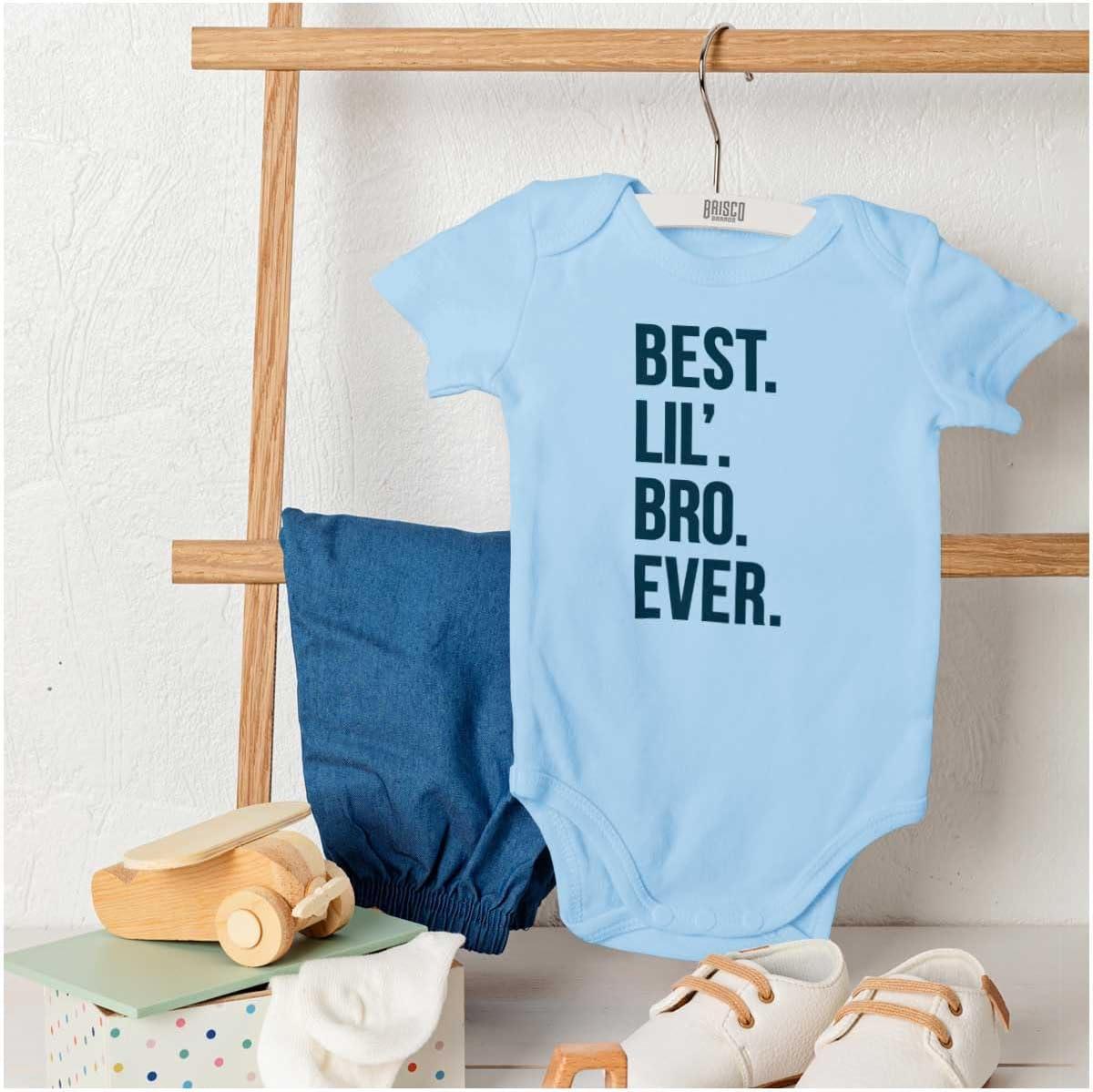imageBrisco Brands Best Lil Bro Ever Cute Little Brother Baby Bodysuit Jumper BoysLight Blue