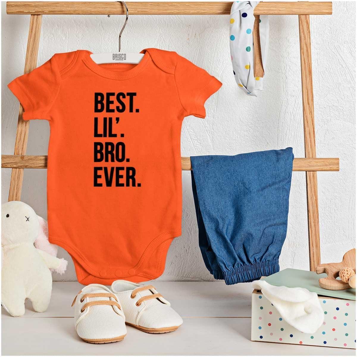 imageBrisco Brands Best Lil Bro Ever Cute Little Brother Baby Bodysuit Jumper BoysOrange