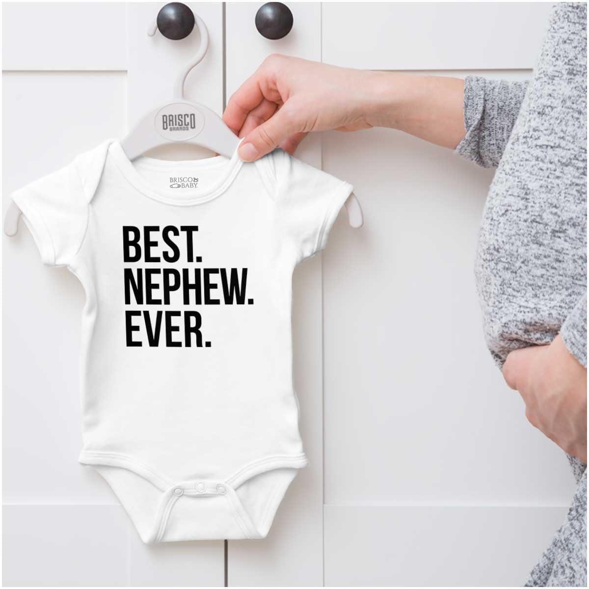 imageBrisco Brands Best Nephew Ever Family Aunt Uncle Baby Bodysuit Jumper BoysWhite