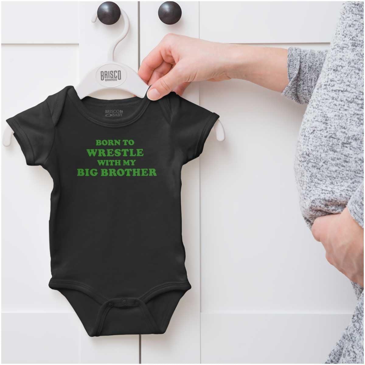 imageBrisco Brands Born to Wrestle With My Big Brother Baby Bodysuit Jumper BoysBlack