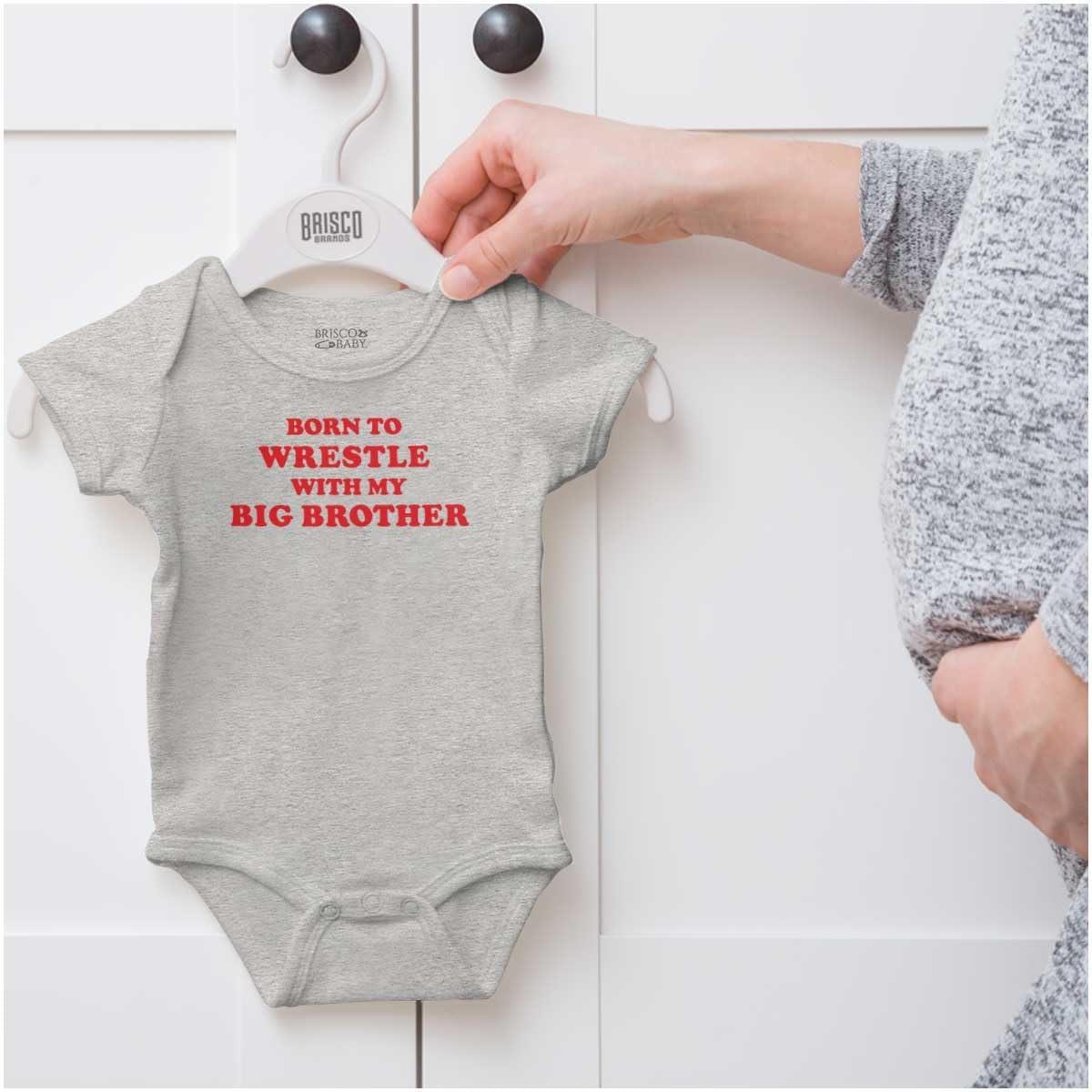 imageBrisco Brands Born to Wrestle With My Big Brother Baby Bodysuit Jumper BoysHeather