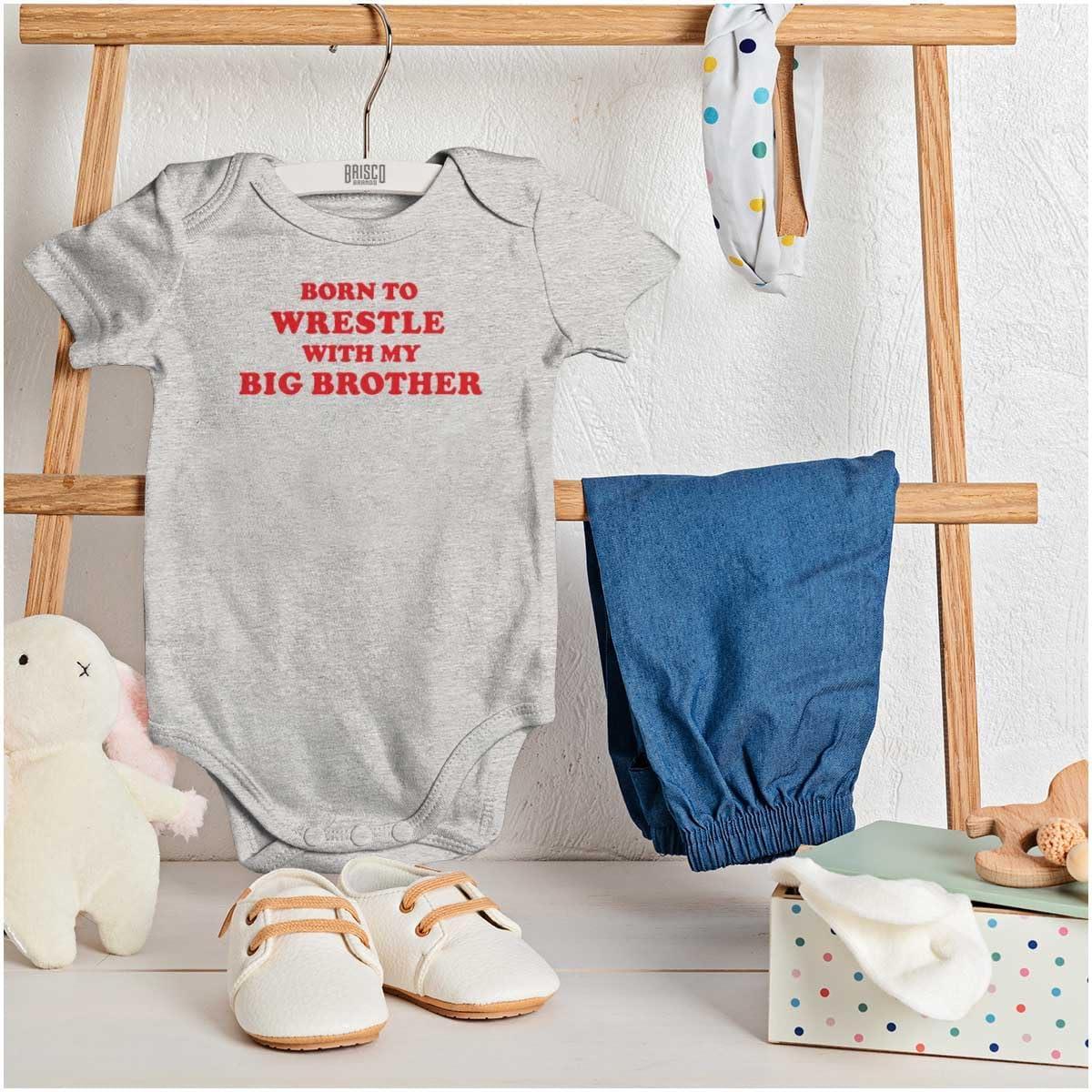 imageBrisco Brands Born to Wrestle With My Big Brother Baby Bodysuit Jumper BoysHeather