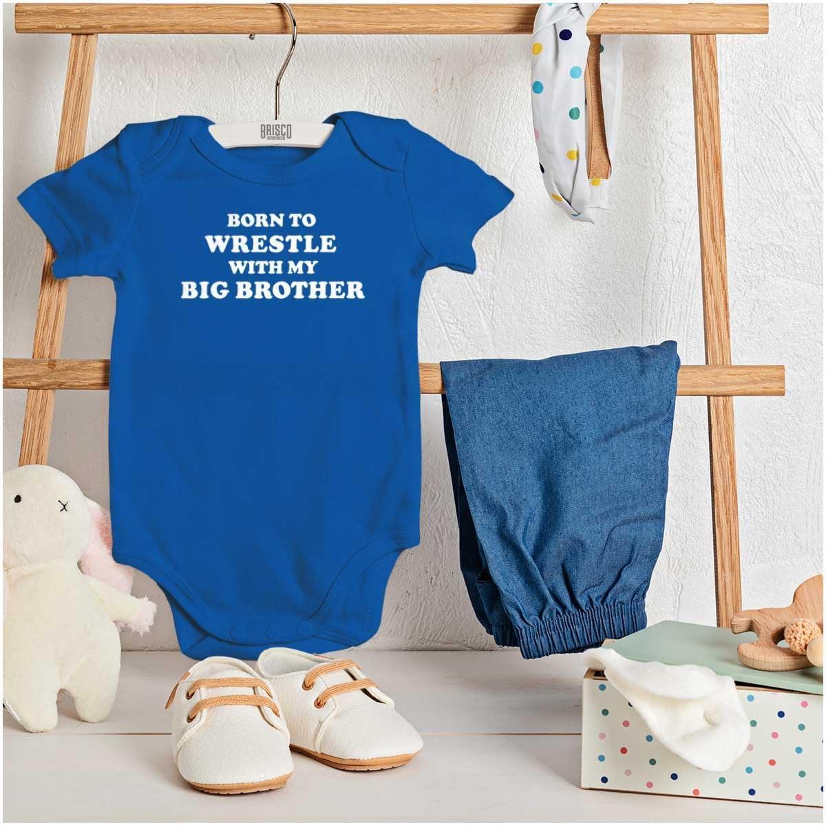 imageBrisco Brands Born to Wrestle With My Big Brother Baby Bodysuit Jumper BoysRoyal
