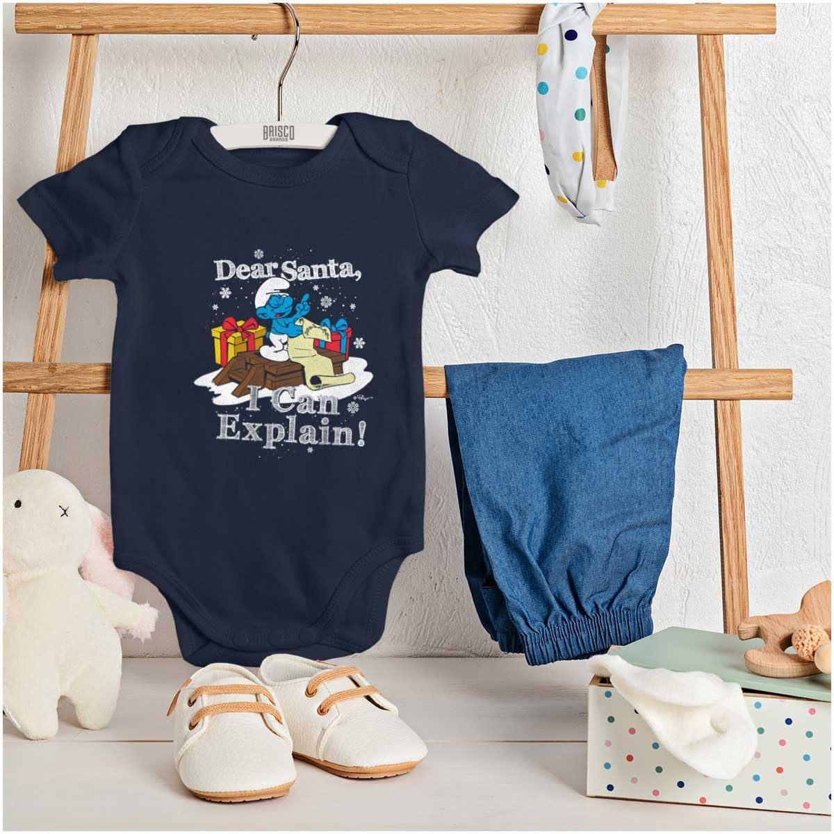 imageBrisco Brands Brainy Smurf Dear Santa Christmas Baby Romper Boys or GirlsNavy