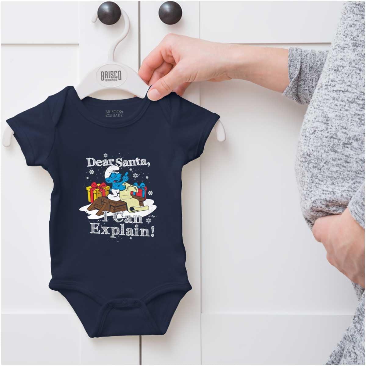 imageBrisco Brands Brainy Smurf Dear Santa Christmas Baby Romper Boys or GirlsNavy