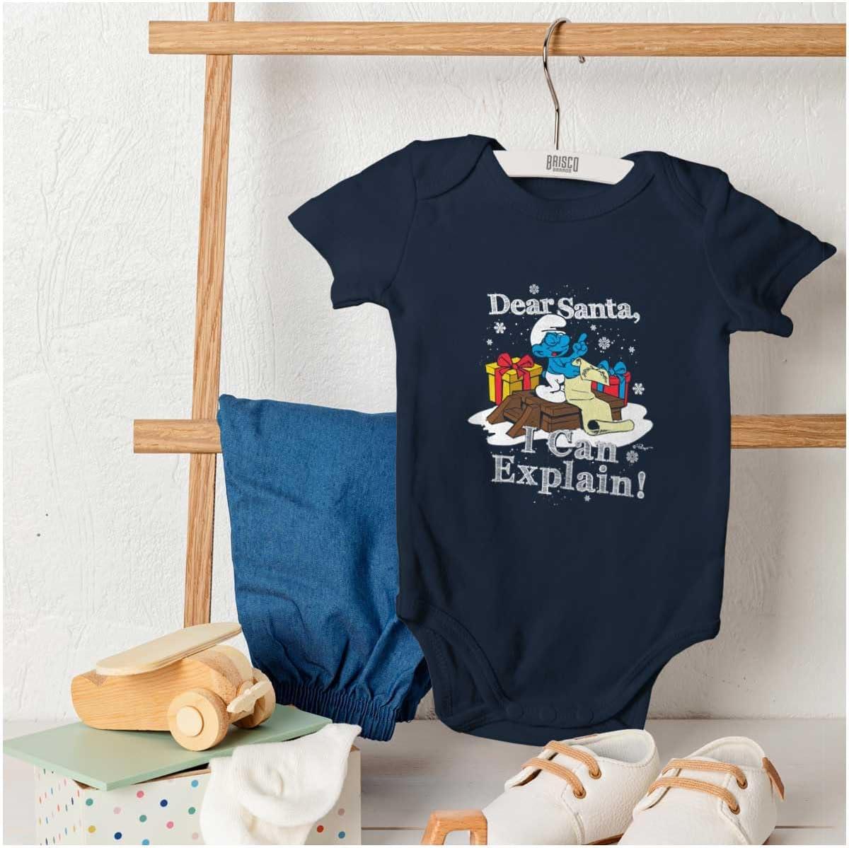 imageBrisco Brands Brainy Smurf Dear Santa Christmas Baby Romper Boys or GirlsNavy
