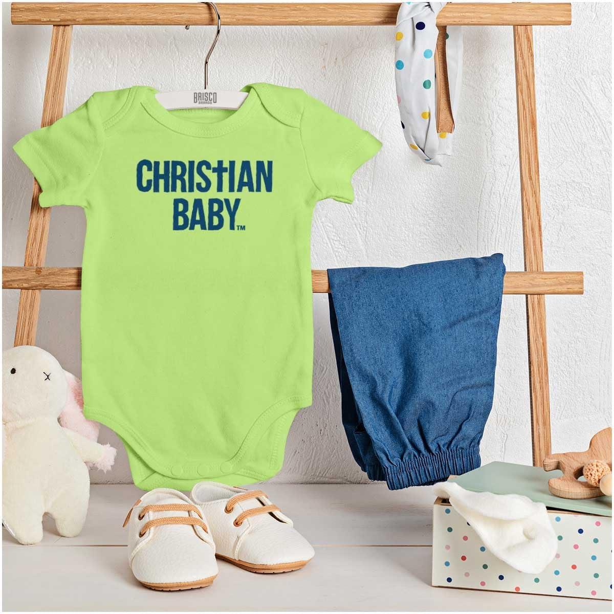 imageBrisco Brands Christian Baby Baptism Christening Baby Romper Boys or GirlsKey Lime