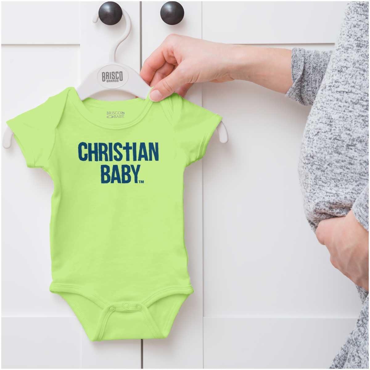 imageBrisco Brands Christian Baby Baptism Christening Baby Romper Boys or GirlsKey Lime