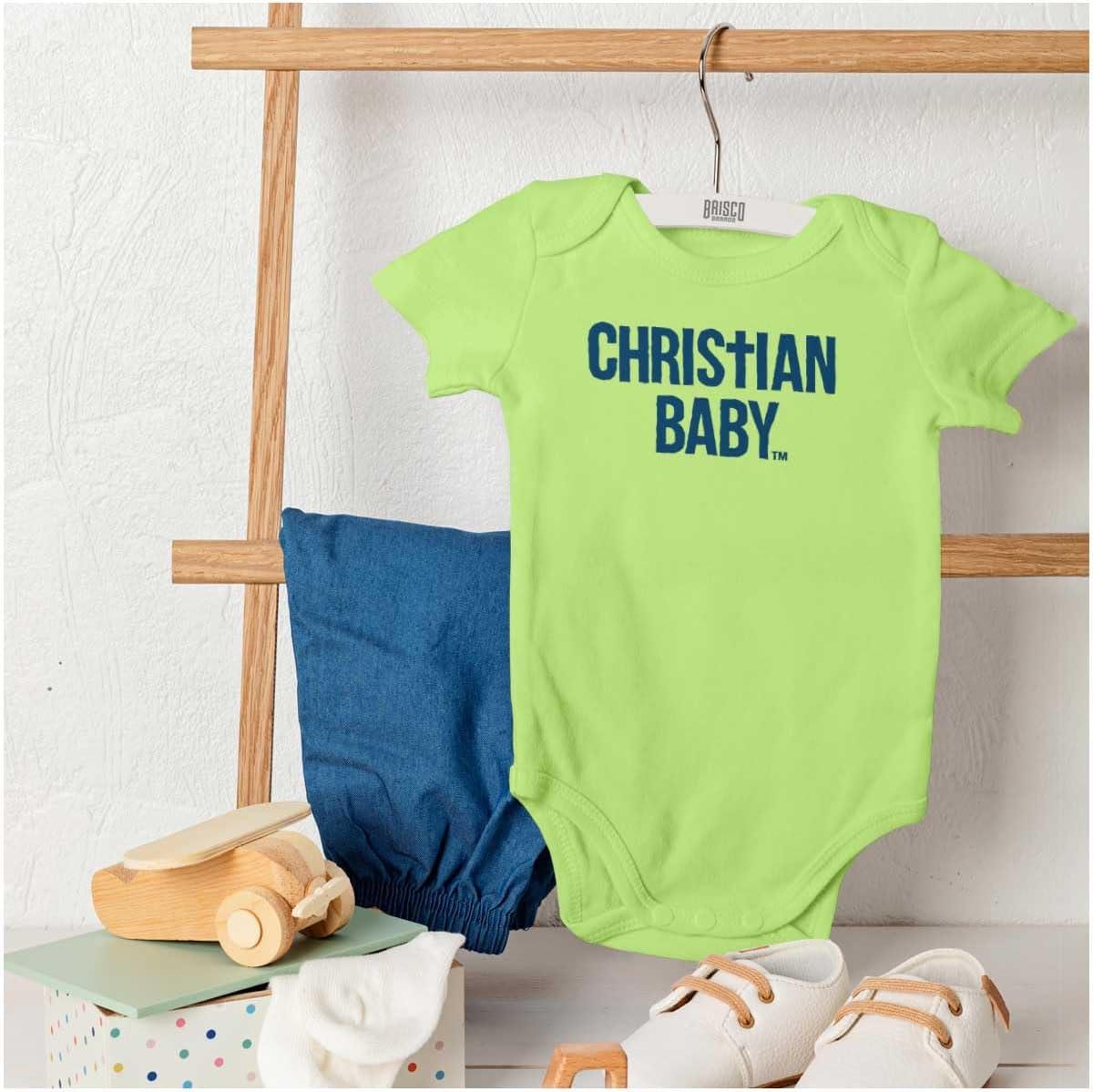 imageBrisco Brands Christian Baby Baptism Christening Baby Romper Boys or GirlsKey Lime