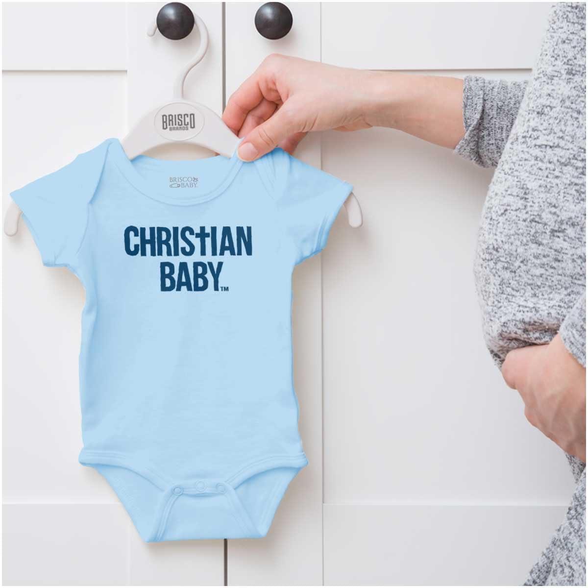 imageBrisco Brands Christian Baby Baptism Christening Baby Romper Boys or GirlsLight Blue