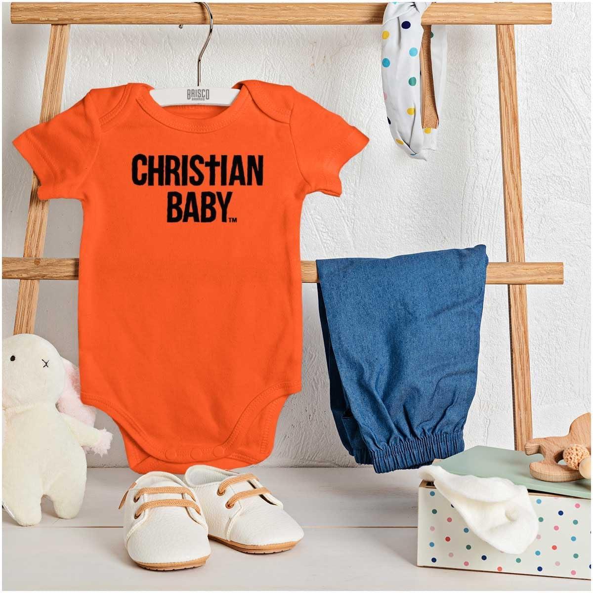 imageBrisco Brands Christian Baby Baptism Christening Baby Romper Boys or GirlsOrange