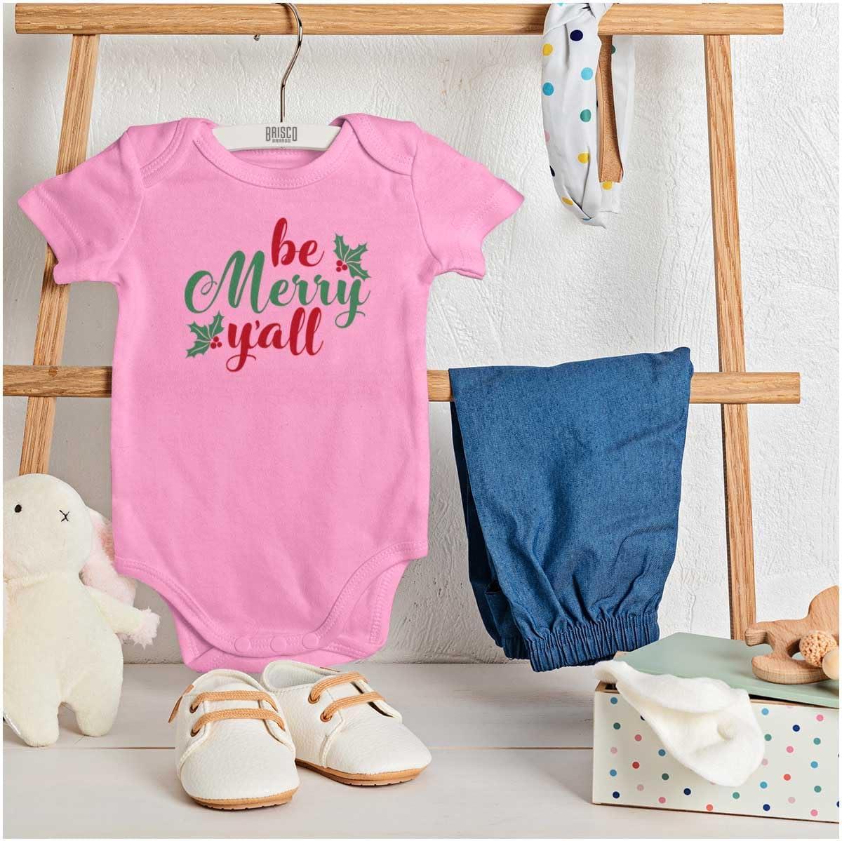 imageBrisco Brands Christmas Be Merry Yall Holly Baby Bodysuit Jumper GirlsPink