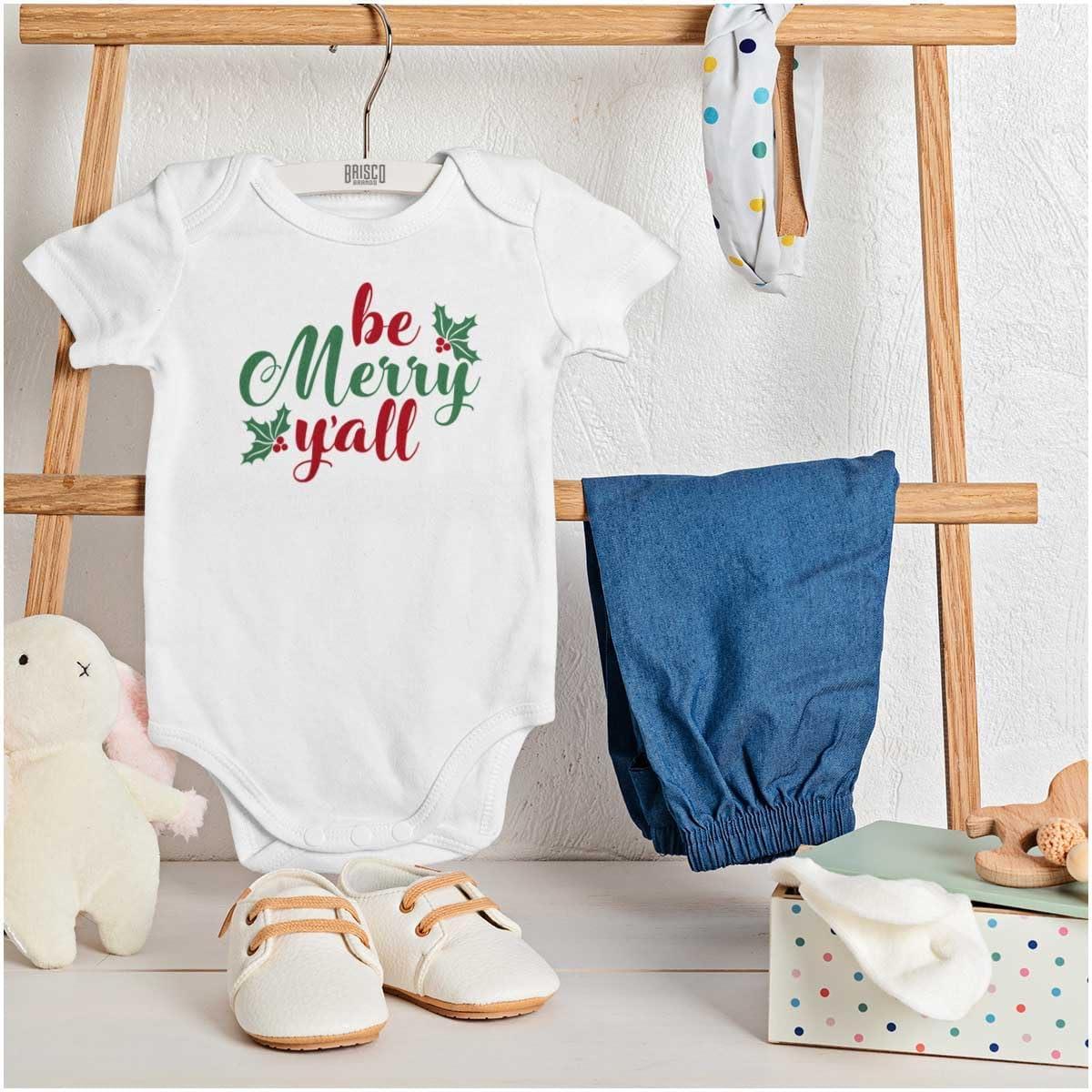 imageBrisco Brands Christmas Be Merry Yall Holly Baby Bodysuit Jumper GirlsWhite