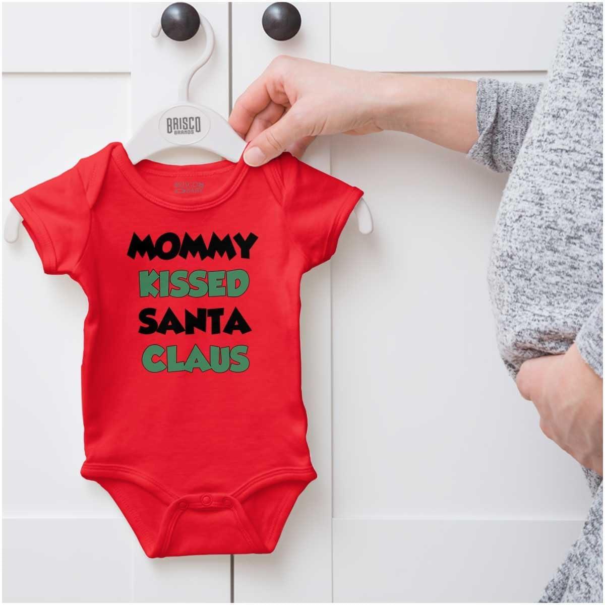 imageBrisco Brands Christmas Mommy Kissed Santa Claus Baby Romper Boys or GirlsRed