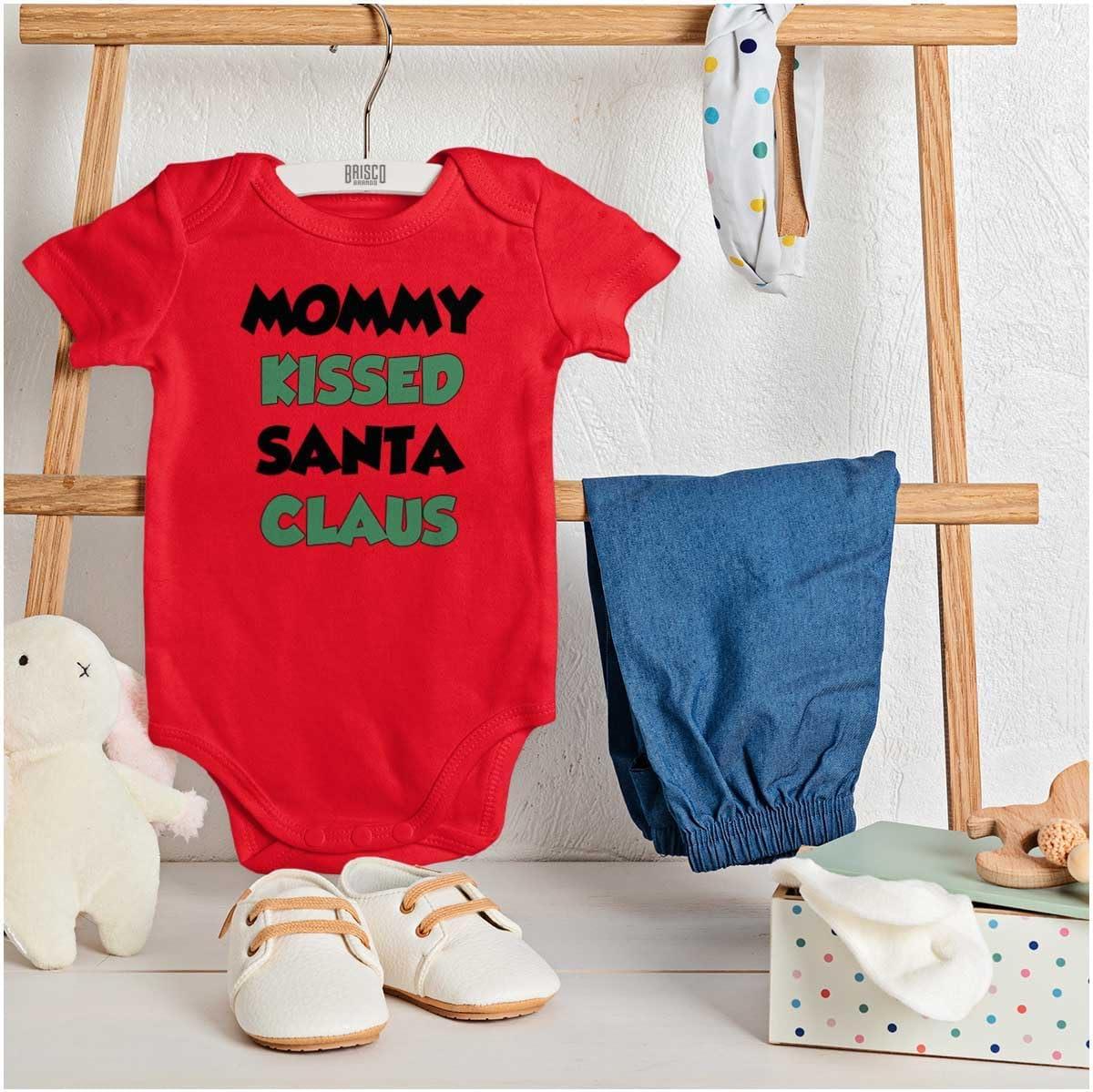 imageBrisco Brands Christmas Mommy Kissed Santa Claus Baby Romper Boys or GirlsRed