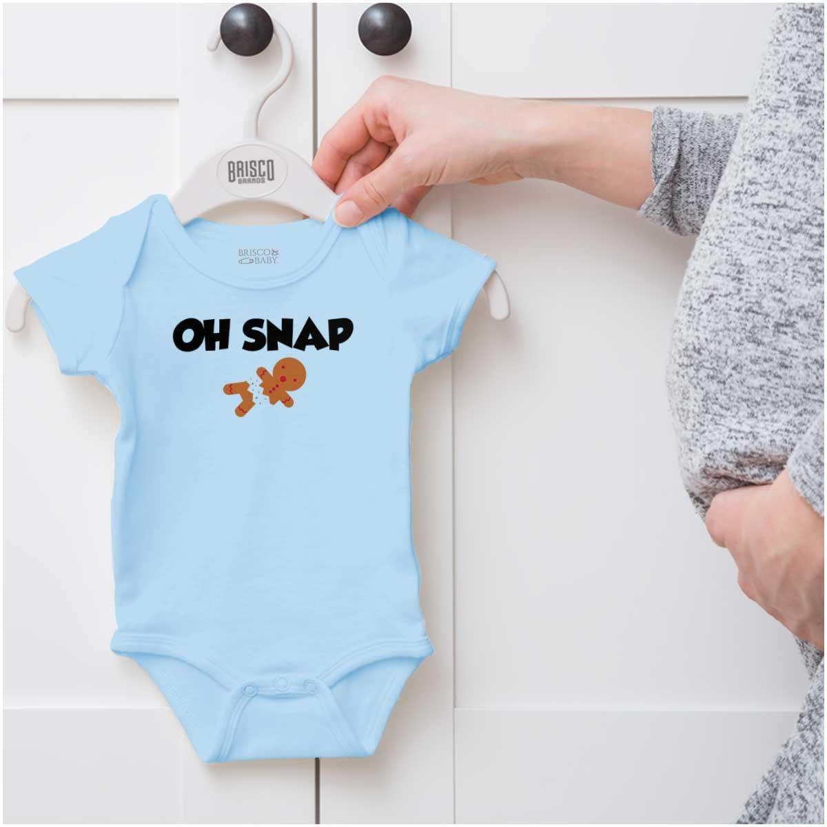 imageBrisco Brands Christmas Oh Snap Gingerbread Man Baby Romper Boys or GirlsLight Blue