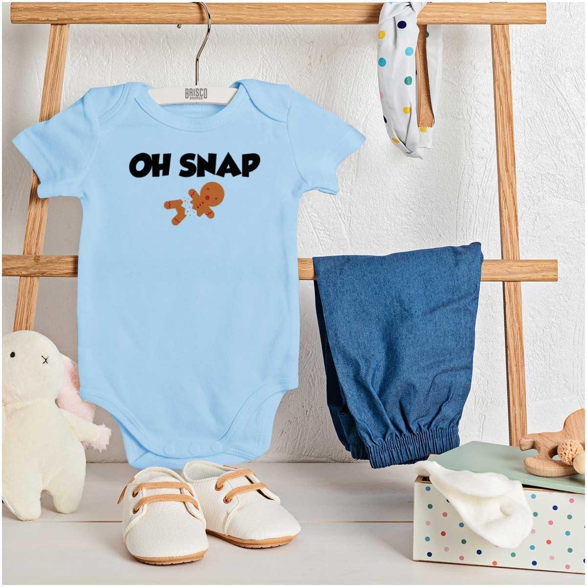 imageBrisco Brands Christmas Oh Snap Gingerbread Man Baby Romper Boys or GirlsLight Blue