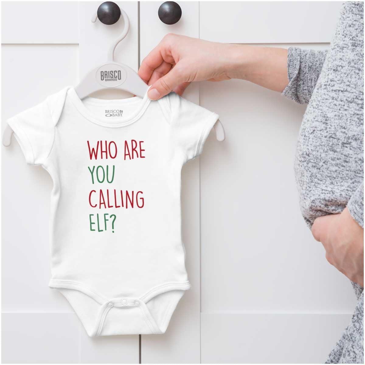 imageBrisco Brands Christmas Who Are You Calling Elf Baby Romper Boys or GirlsWhite
