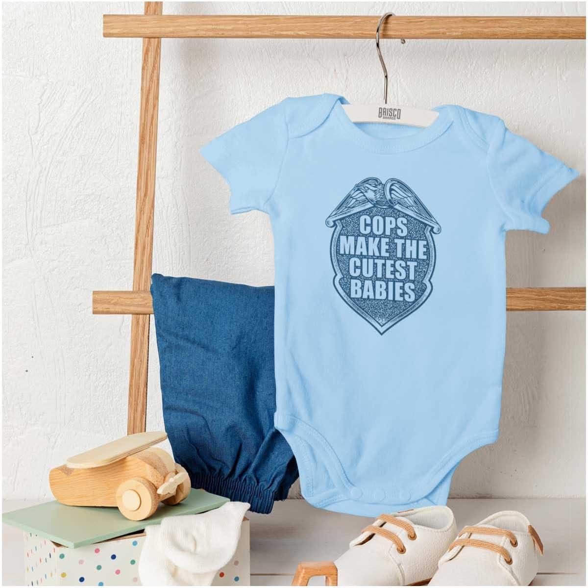 imageBrisco Brands Cops Make Babies Police Parents Baby Baby Romper Boys or GirlsLight Blue