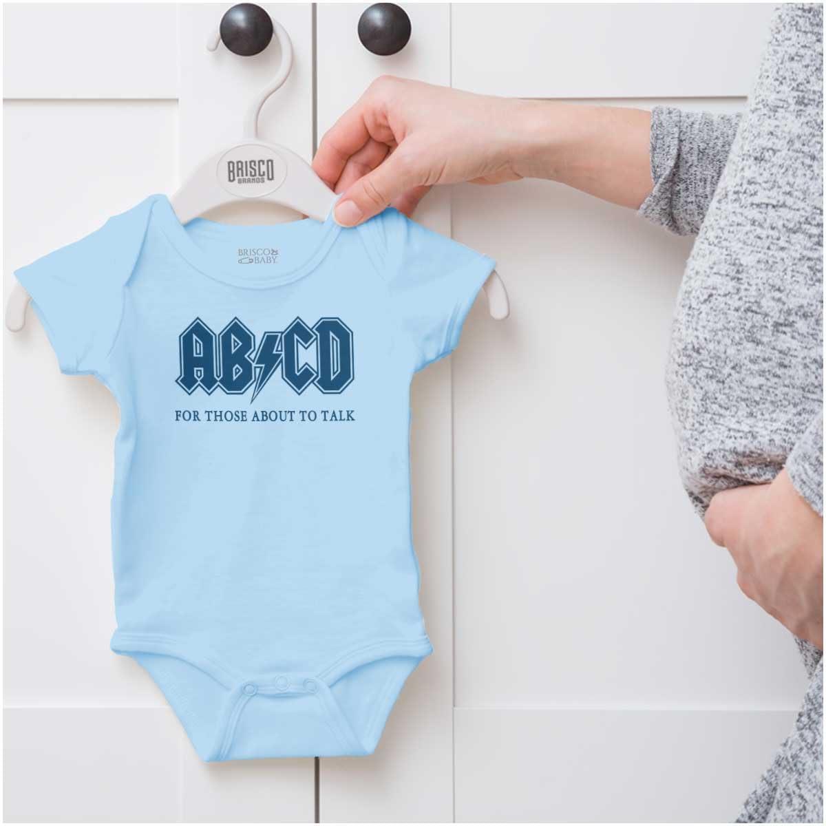 imageBrisco Brands Cutest Lil Rockstar Music Lover ABCD Baby Romper Boys or GirlsAbcd Light Blue