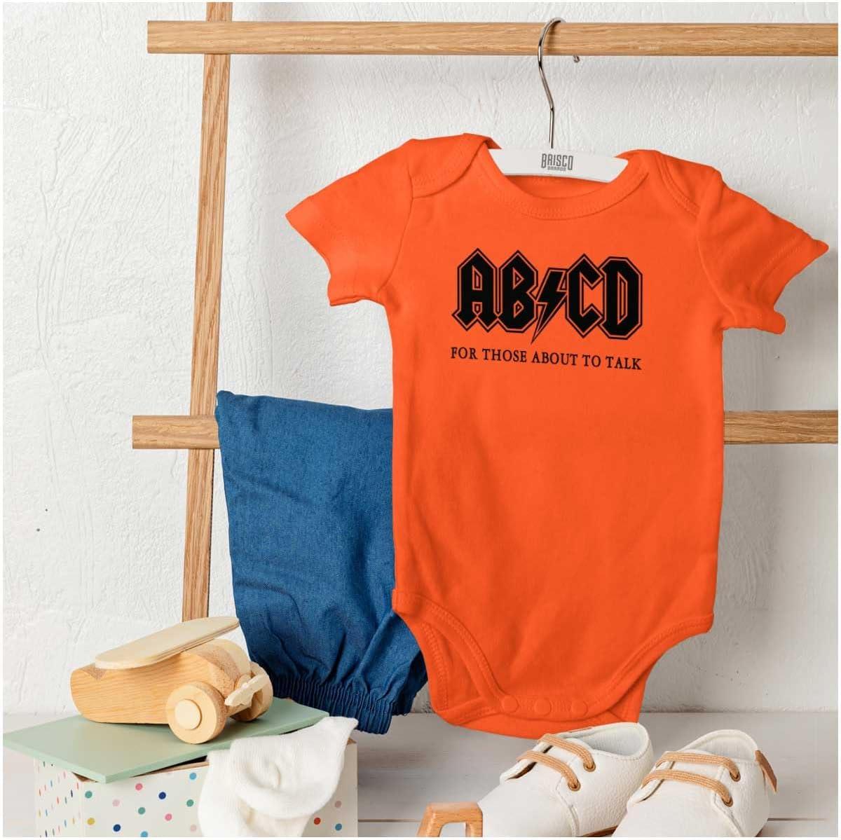 imageBrisco Brands Cutest Lil Rockstar Music Lover ABCD Baby Romper Boys or GirlsAbcd Orange