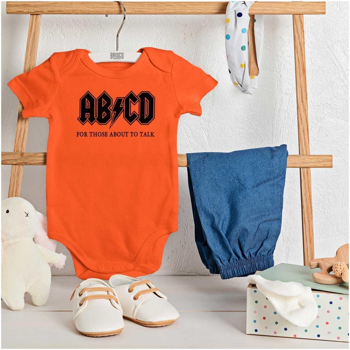 imageBrisco Brands Cutest Lil Rockstar Music Lover ABCD Baby Romper Boys or GirlsAbcd Orange