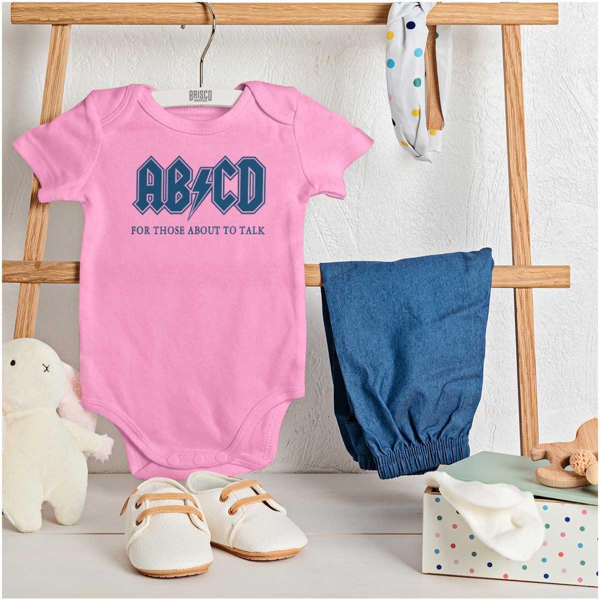 imageBrisco Brands Cutest Lil Rockstar Music Lover ABCD Baby Romper Boys or GirlsAbcd Pink