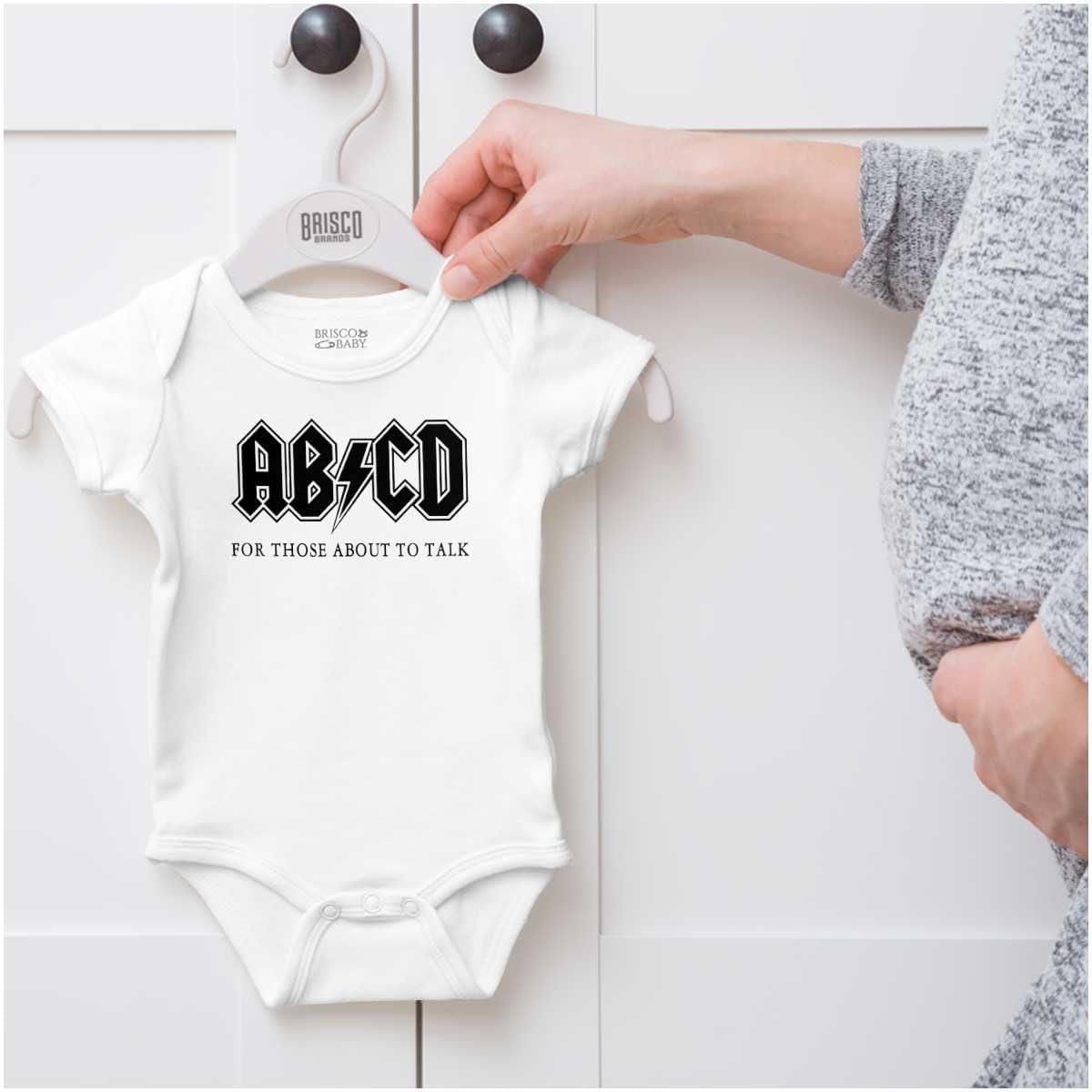 imageBrisco Brands Cutest Lil Rockstar Music Lover ABCD Baby Romper Boys or GirlsAbcd White