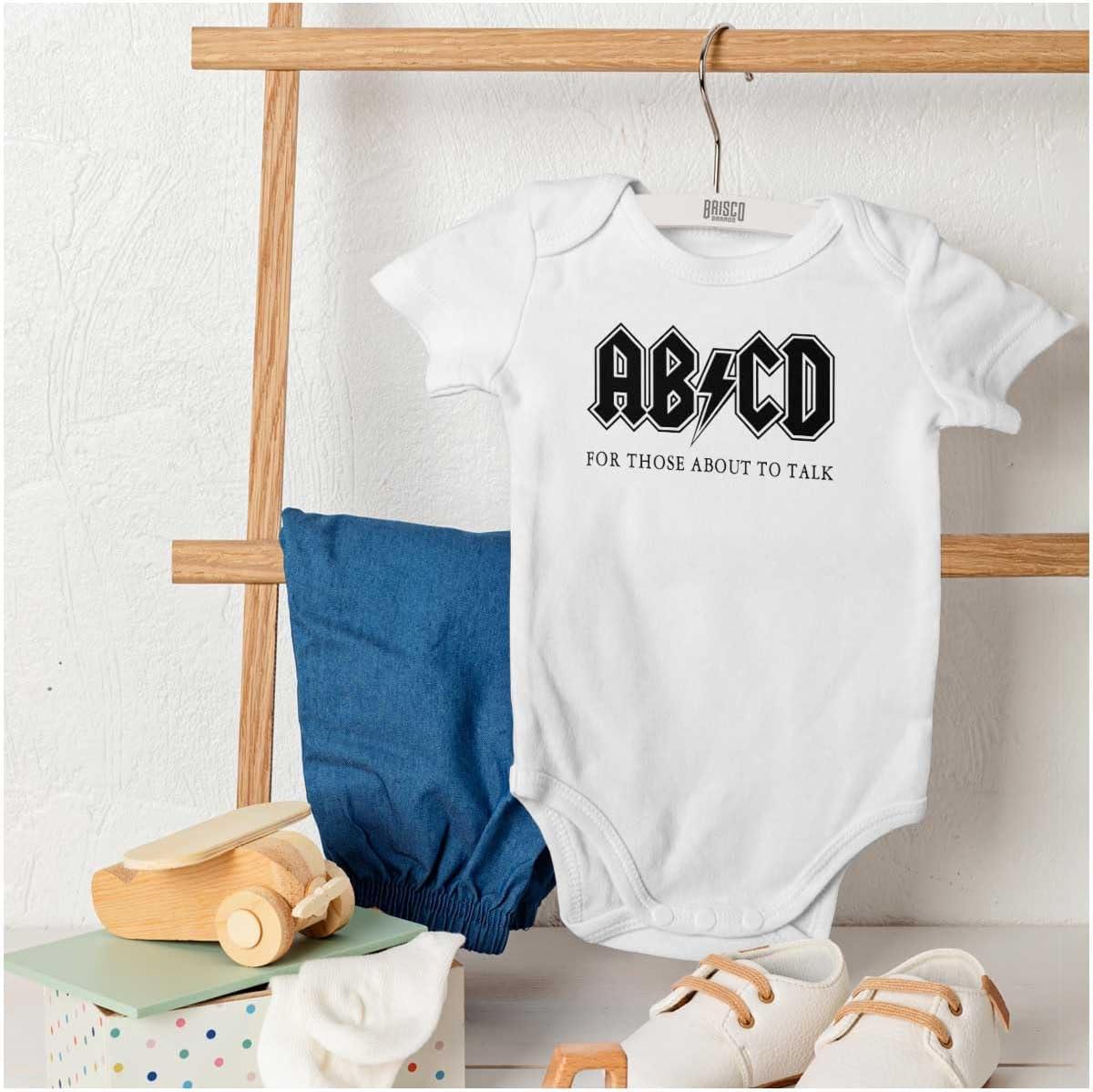 imageBrisco Brands Cutest Lil Rockstar Music Lover ABCD Baby Romper Boys or GirlsAbcd White