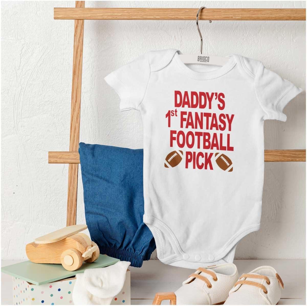 imageBrisco Brands Daddys Fantasy Football Pick Sports Baby Romper Boys or GirlsWhite