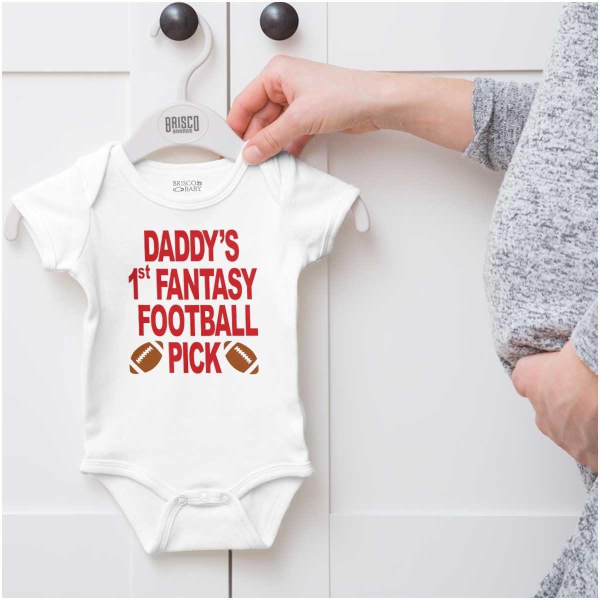 imageBrisco Brands Daddys Fantasy Football Pick Sports Baby Romper Boys or GirlsWhite