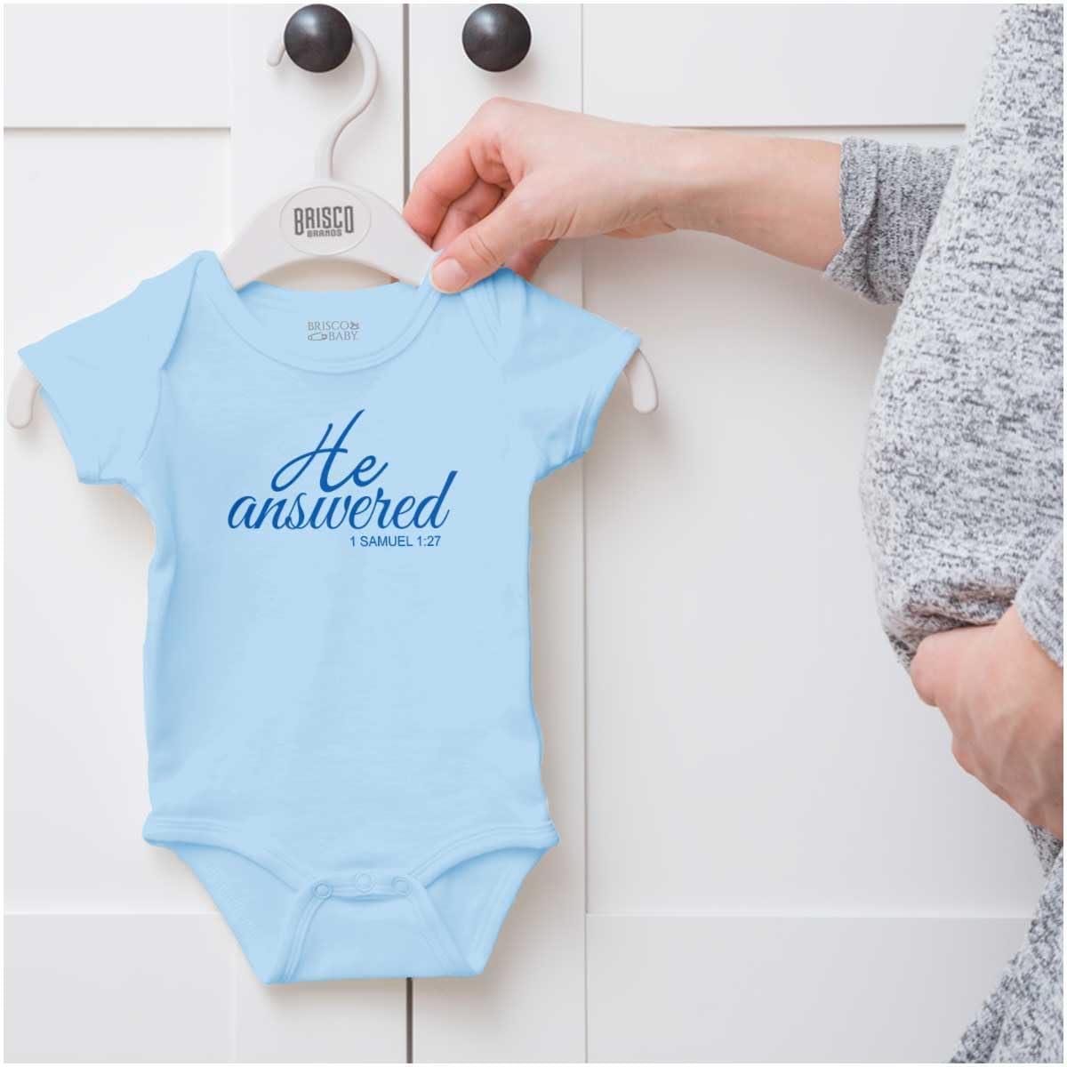 imageBrisco Brands He Answered Samuel 117 Christian Baby Bodysuit Jumper GirlsLight Blue