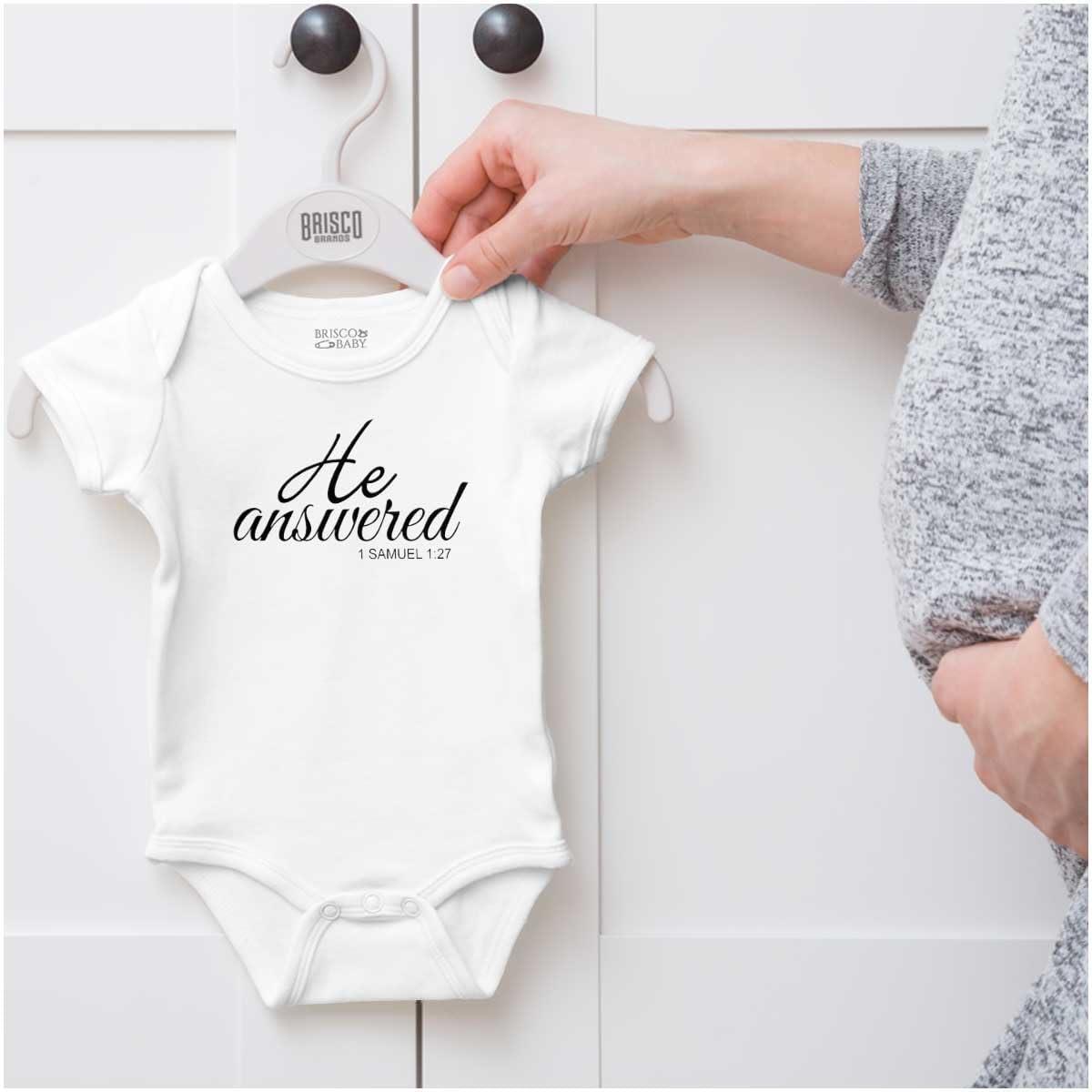 imageBrisco Brands He Answered Samuel 117 Christian Baby Bodysuit Jumper GirlsWhite