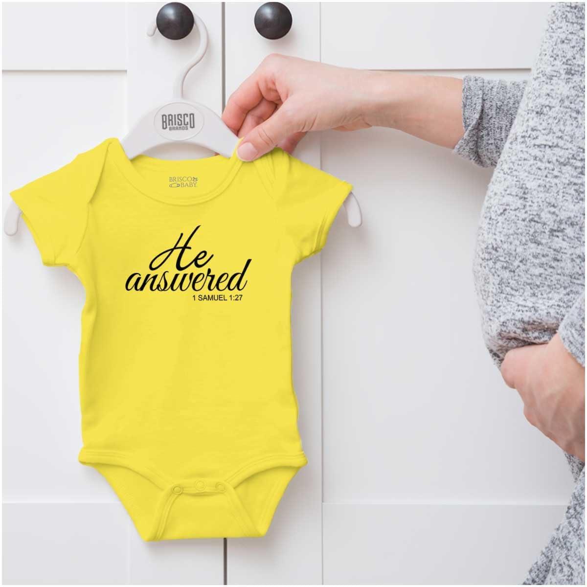 imageBrisco Brands He Answered Samuel 117 Christian Baby Bodysuit Jumper GirlsZest