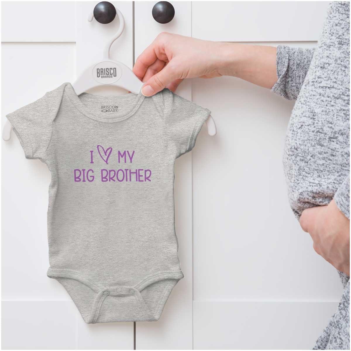 imageBrisco Brands I Love My Big Brother Younger Sibling Baby Romper Boys or GirlsHeather