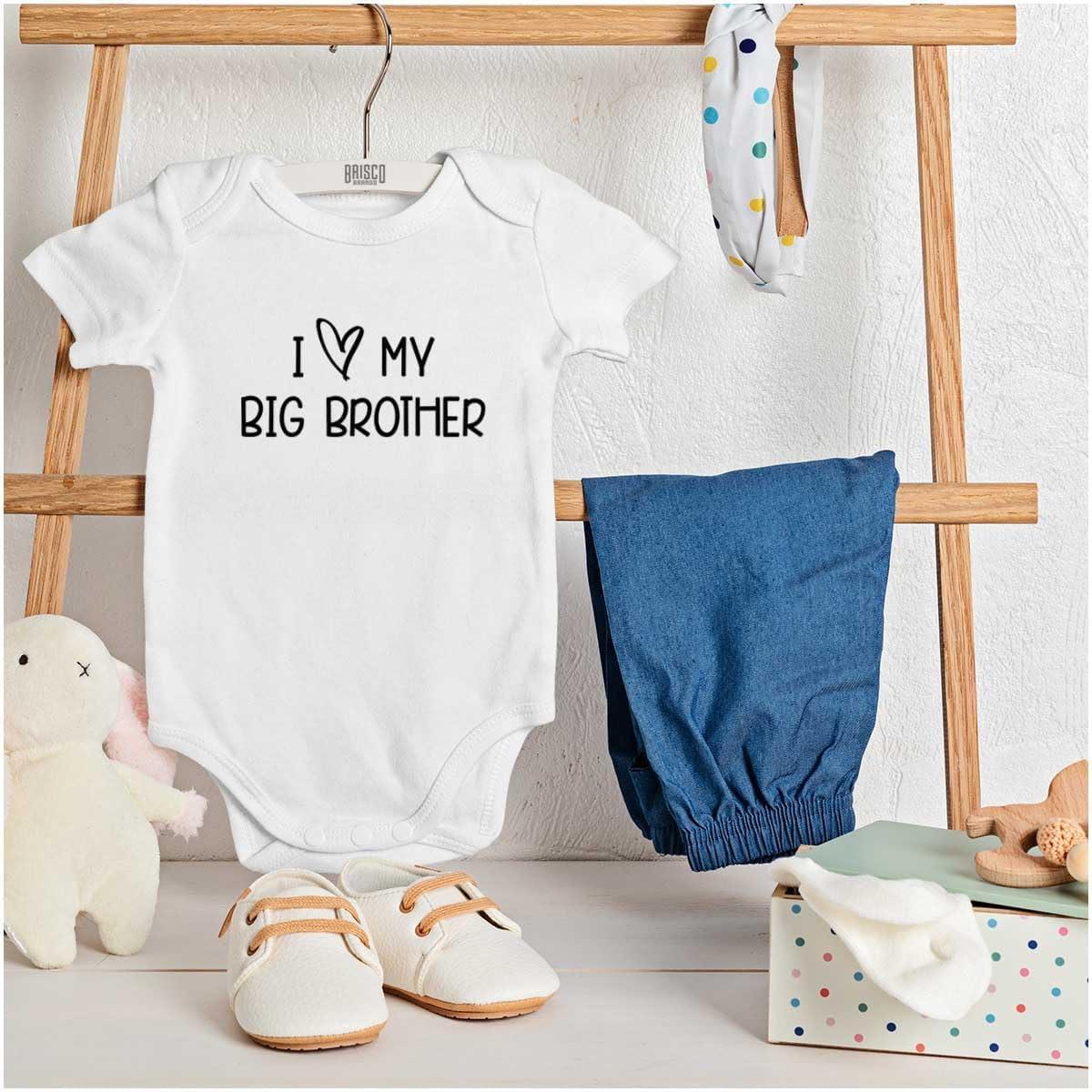 imageBrisco Brands I Love My Big Brother Younger Sibling Baby Romper Boys or GirlsWhite