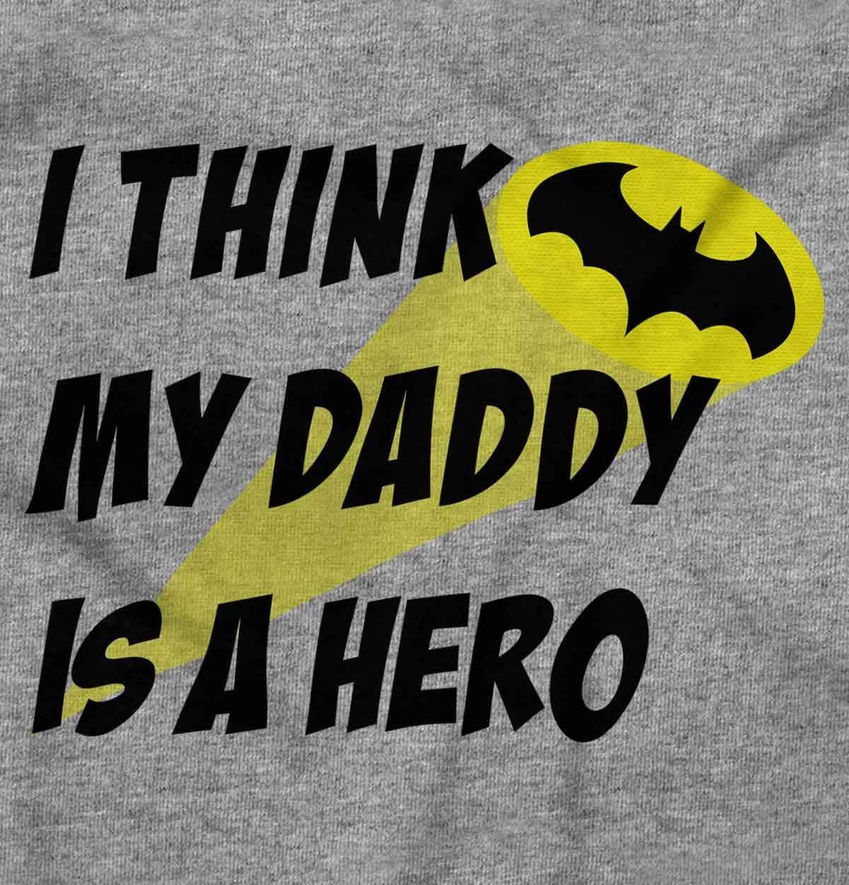 imageBrisco Brands I Think My Daddy is a Hero Superhero Baby Romper Boys or GirlsHeather